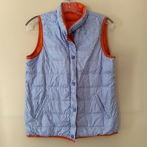 J. McLaughlin Blue Gingham Quilted Vest with Orange Lining